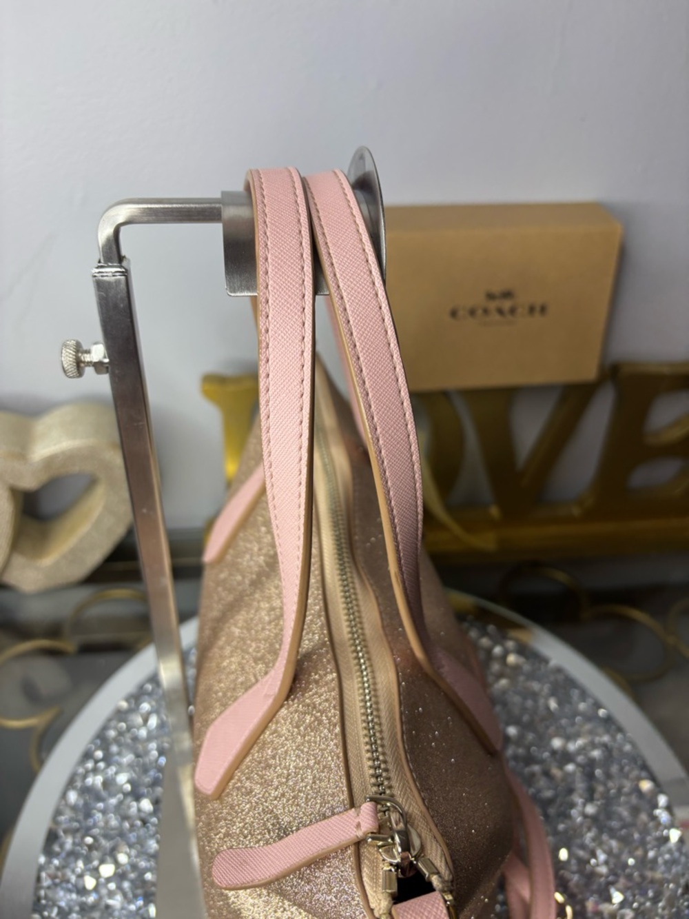 kate spade Rose Gold Glitter Shoulder Bag with Pink Trim - Picture 9 of 12